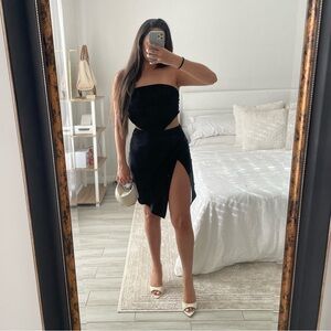 NONchalant Black Satin Mini Skirt w/ Side Slit